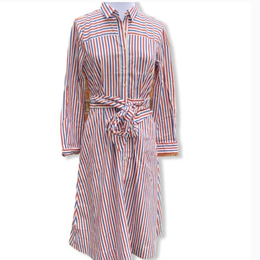 J. Crew Women's Tie-Waist Shirtdress in Stripe 14
